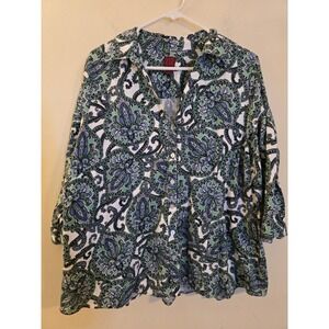 212 Collection Button Up Shirt Women's Stretch 2X Paisley 3/4 Sleeve Top Blouse